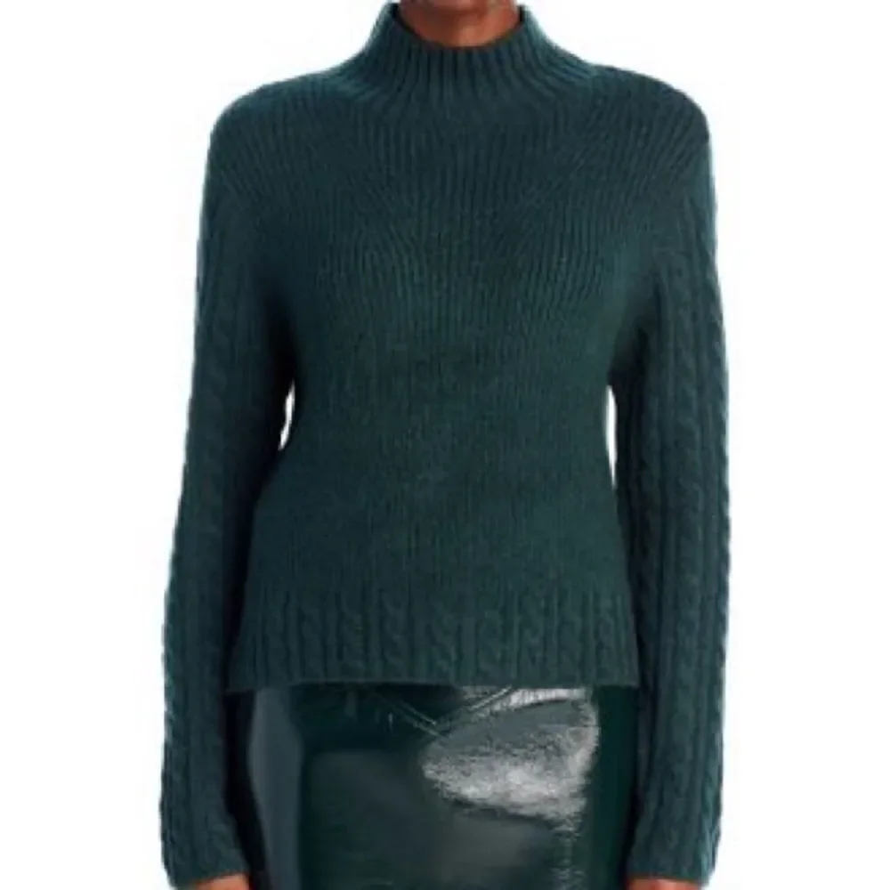 AQUA Mock Neck Cable Long Sleeve Sweater Pine Green NWT size Med Bloomingdale’s
